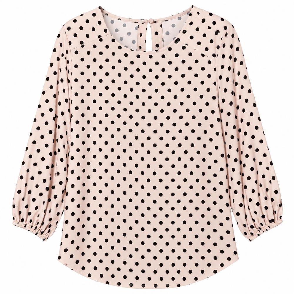 Adrianna Papell Polka Dot Blouse Womens M Pink Black Excellent Career Retro